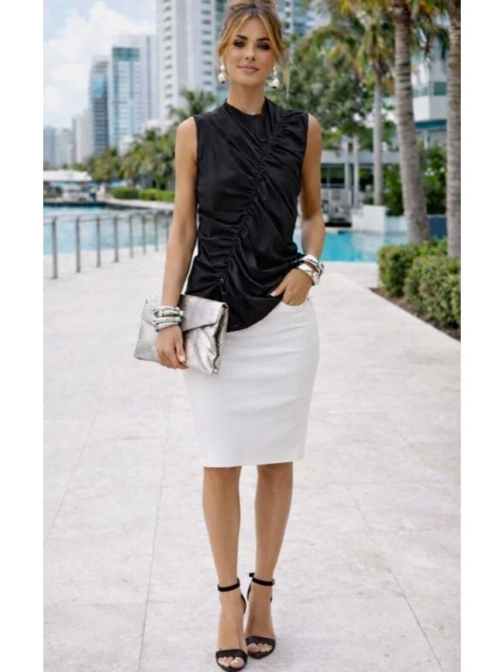 SID NEIGUM "travel-easy-wear" stretch ruched goop fave sleeveless top $425 8 / m - Picture 2 of 12